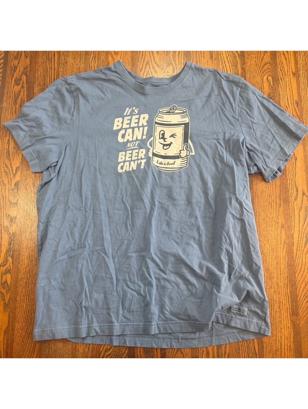 Life is Good Mens XXL Beer Can Crusher T-Shirt Blue It’s Beer Can Not Beer Can’t